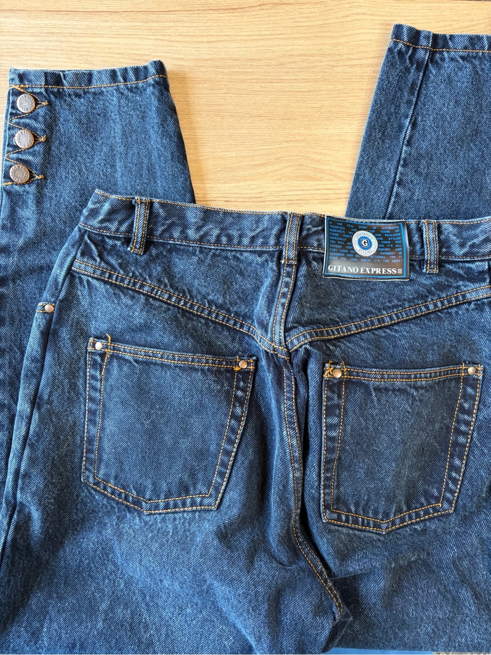 Gitano Express Blue Denim Jeans Extra Large Button Ankle Detail Size 13/14